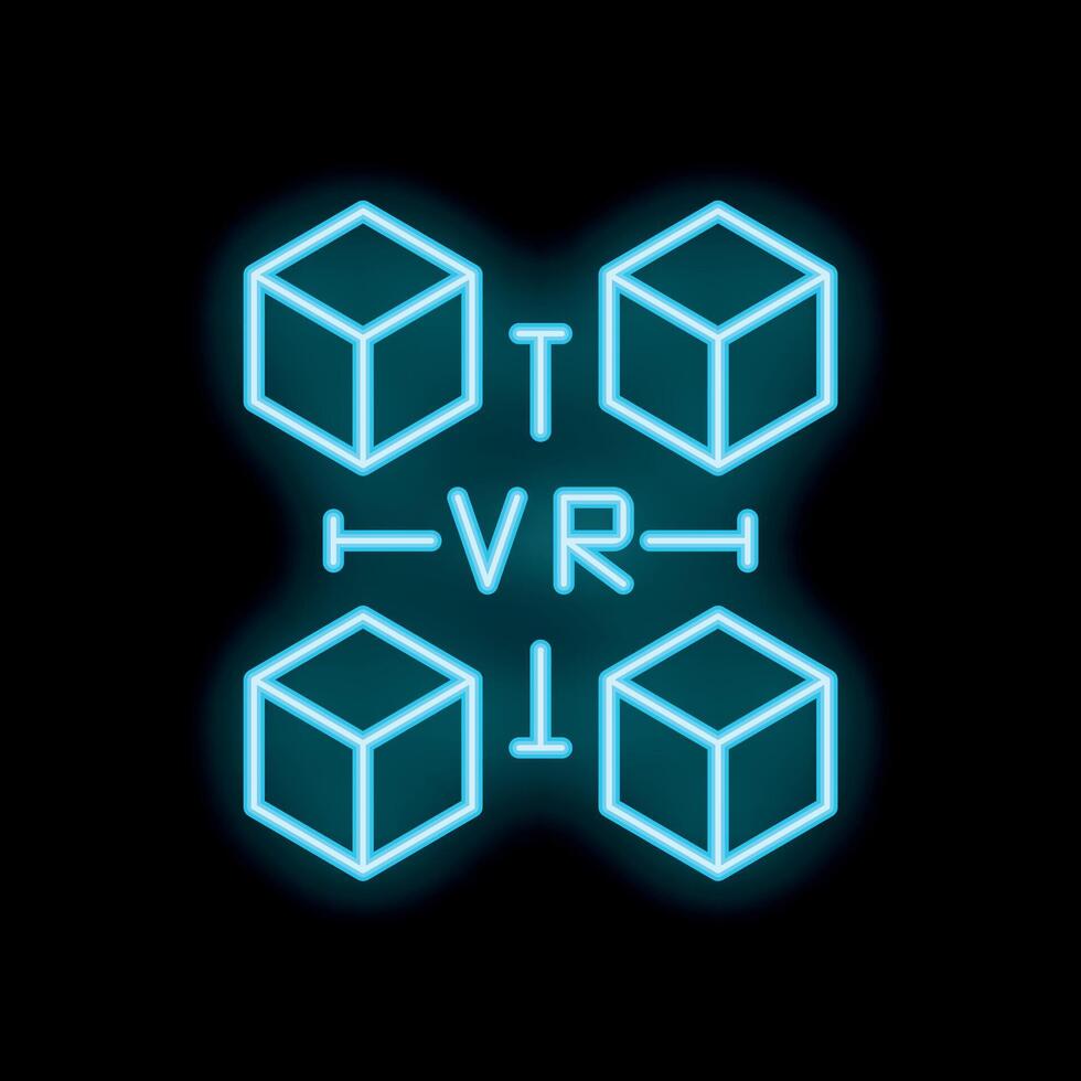 Neon vr logo showing four cubes forming a cross around vr text vector