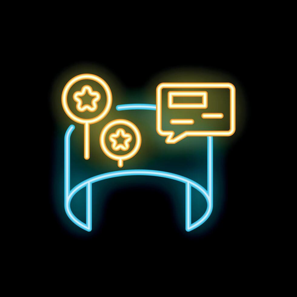 Neon sign representing augmented reality experience with balloons and speech bubble vector