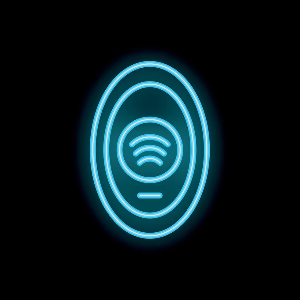 Neon icon of modern wireless device glowing on black background vector
