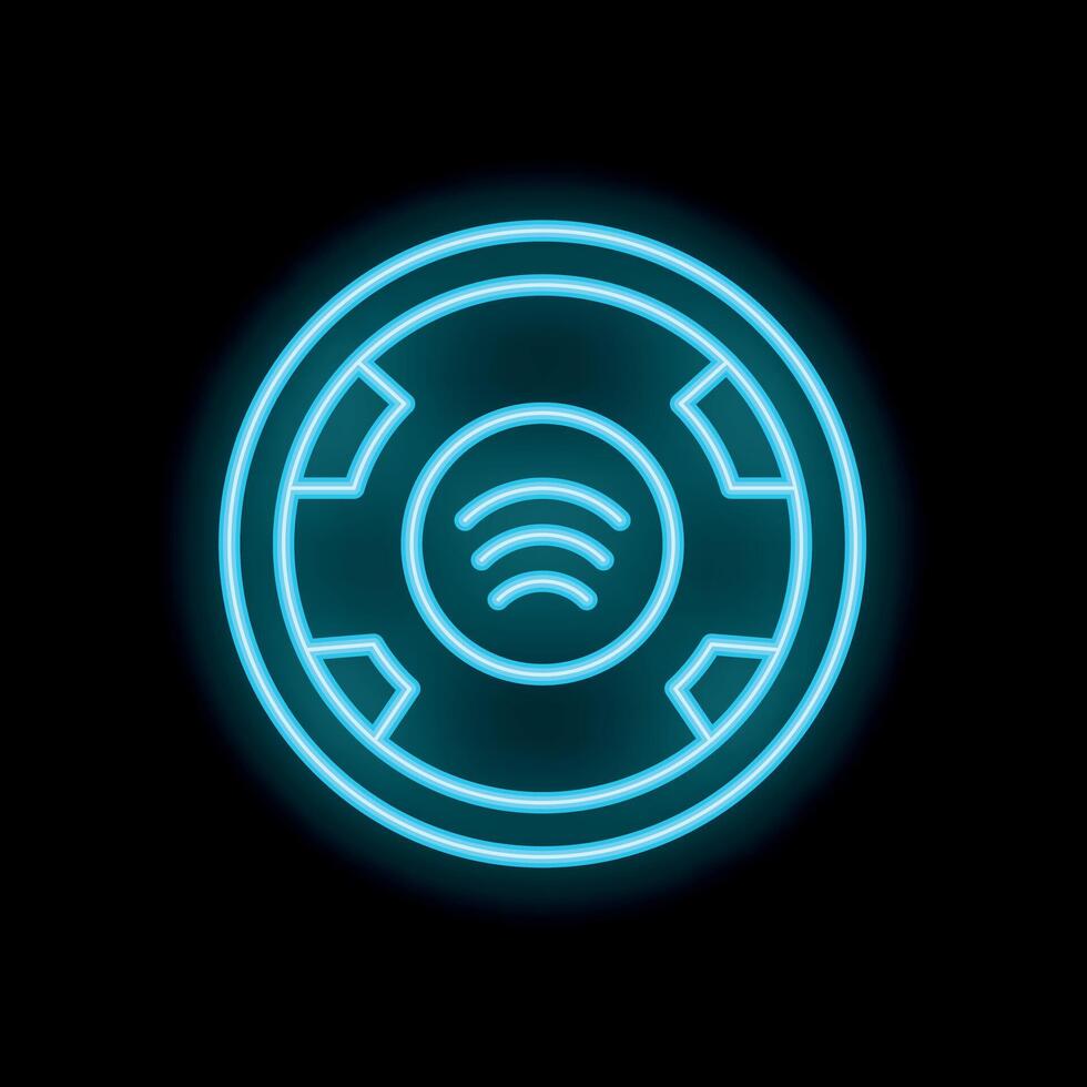 Glowing neon blue online casino chip sending a wifi signal vector