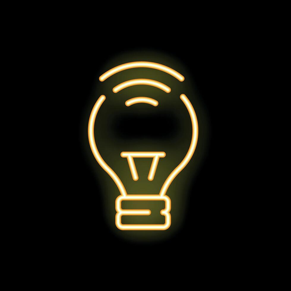 Yellow neon lightbulb transmitting a signal on a black background vector