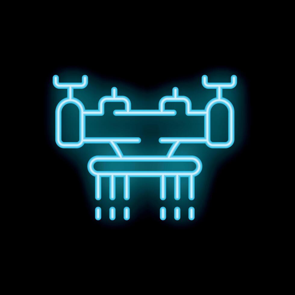 Neon icon of an agricultural drone spraying crops in a field vector