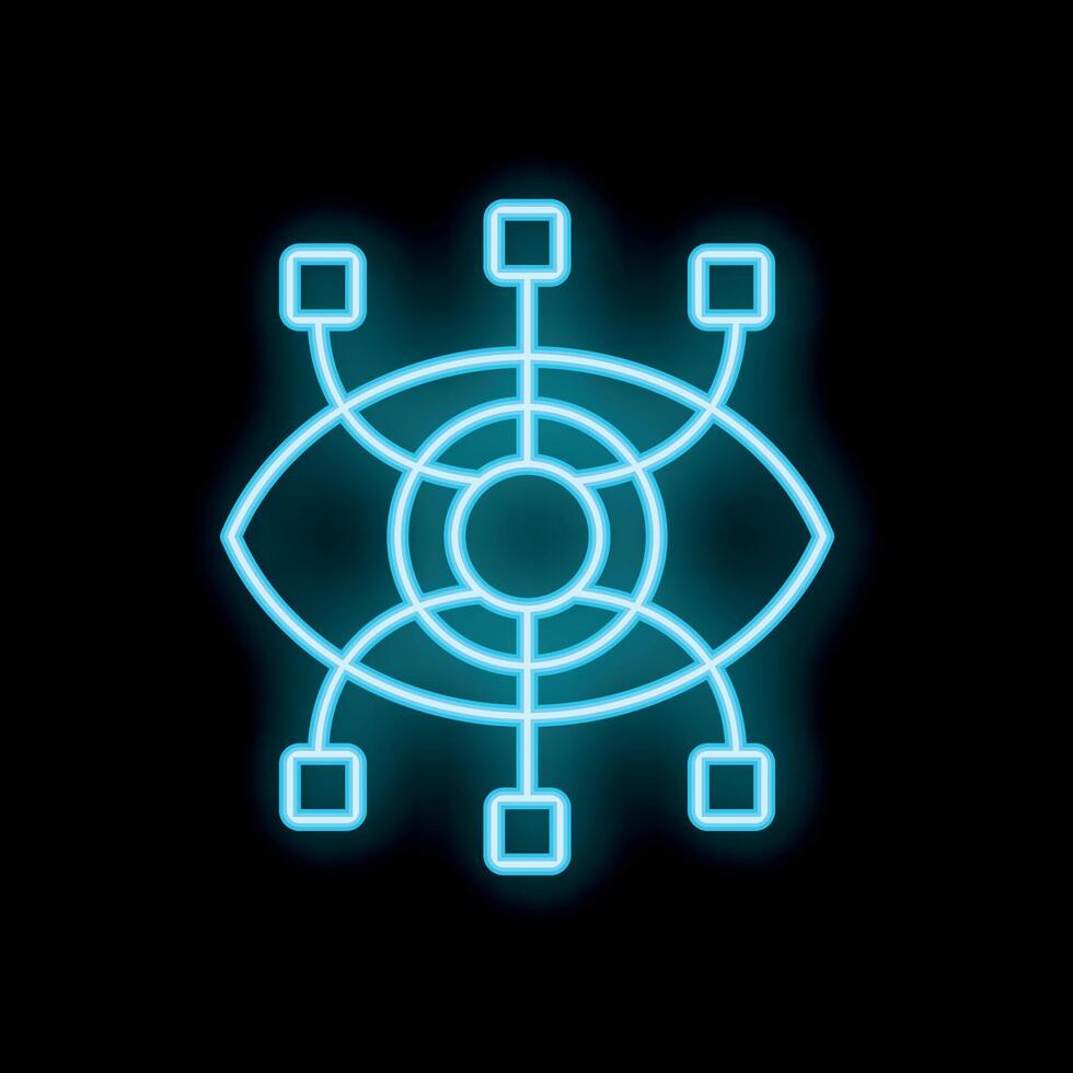 Neon eye representing concept of computer vision and ai learning vector