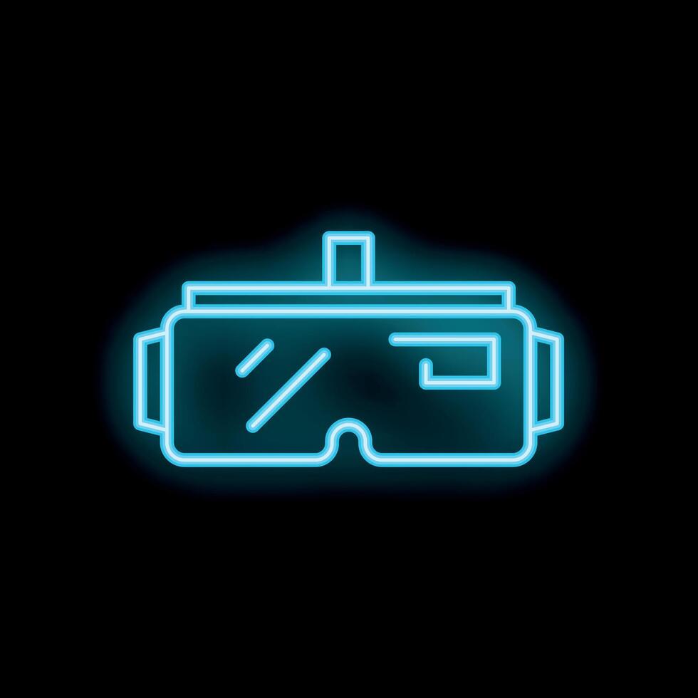 Neon vr headset glowing on black background vector