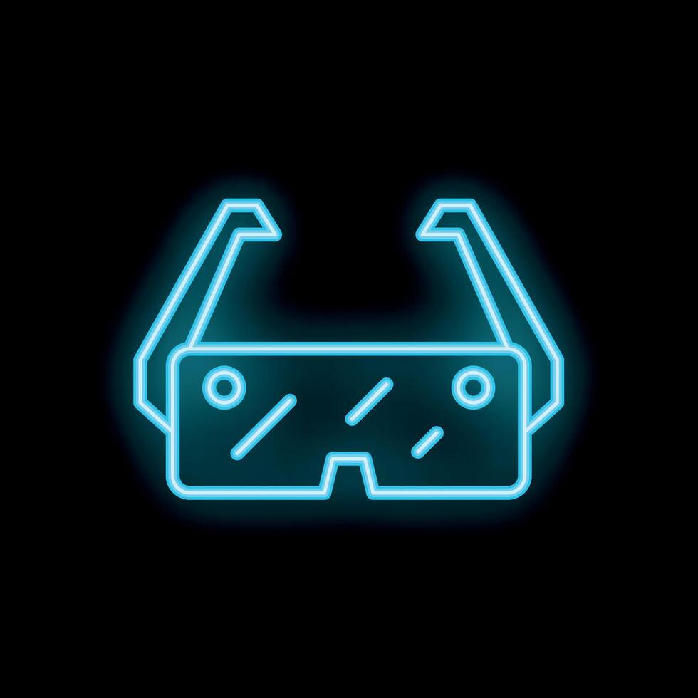 Neon vr glasses glowing on black background vector