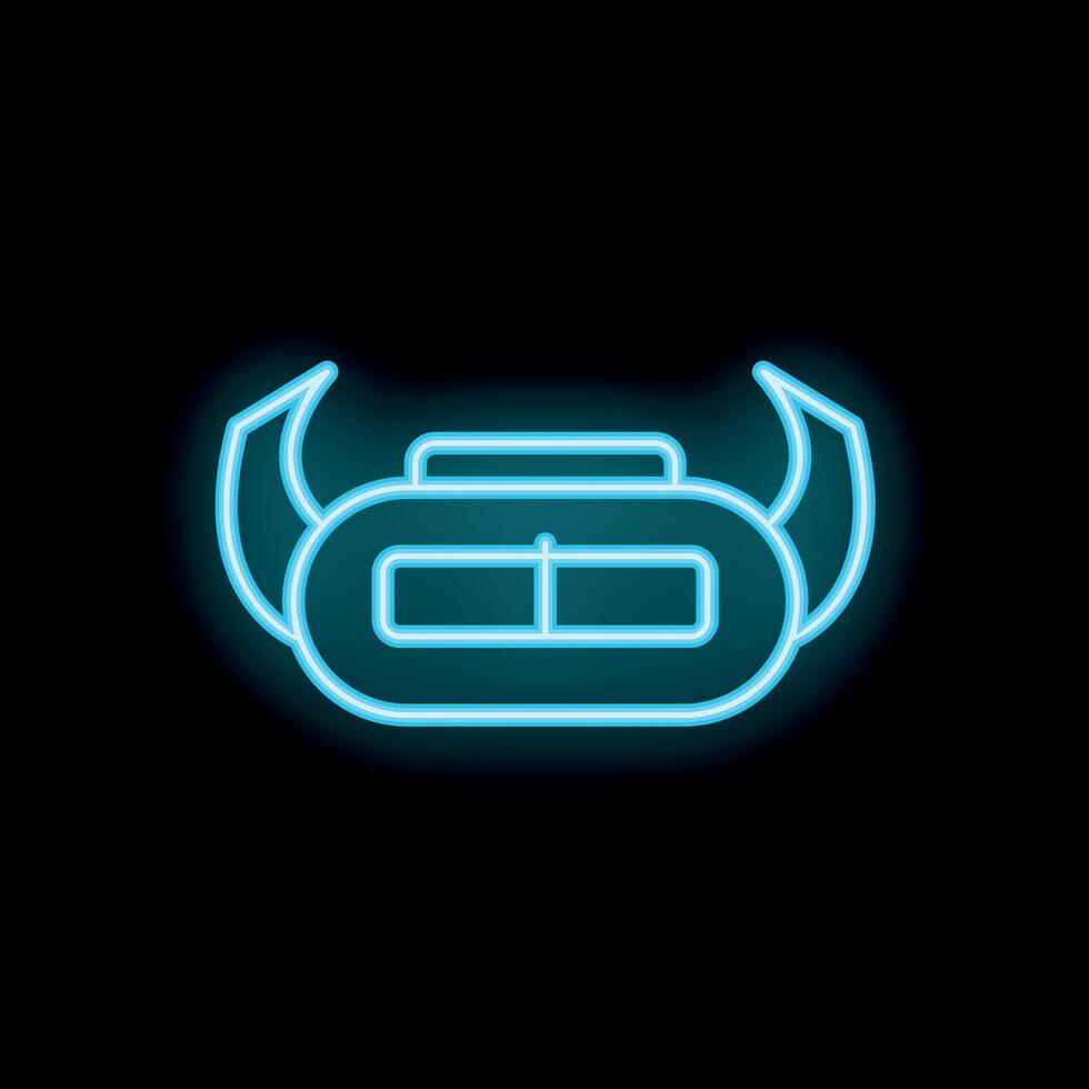 Neon blue icon of a virtual reality headset on black background vector