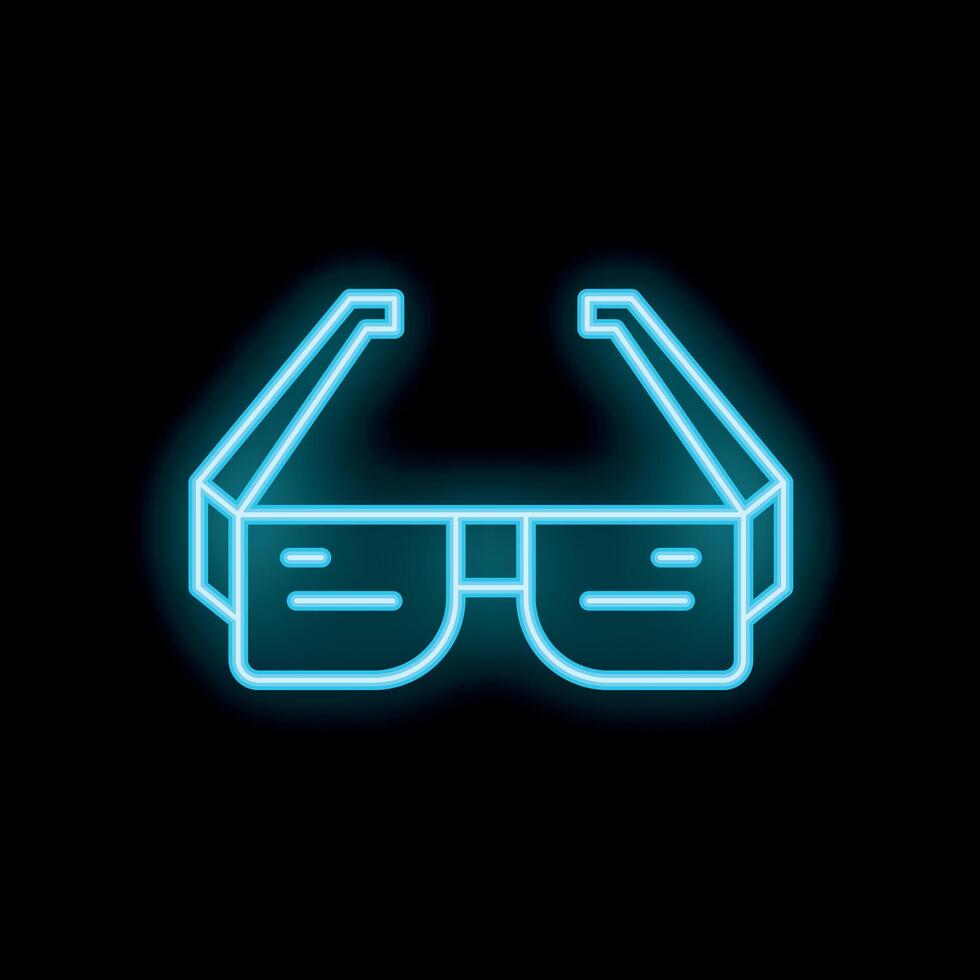 Blue neon sign glasses glowing on black background vector