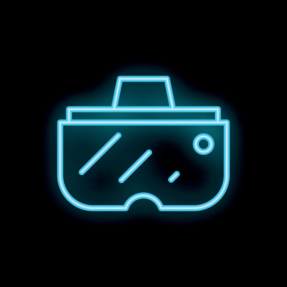 Neon vr headset glowing on black background vector