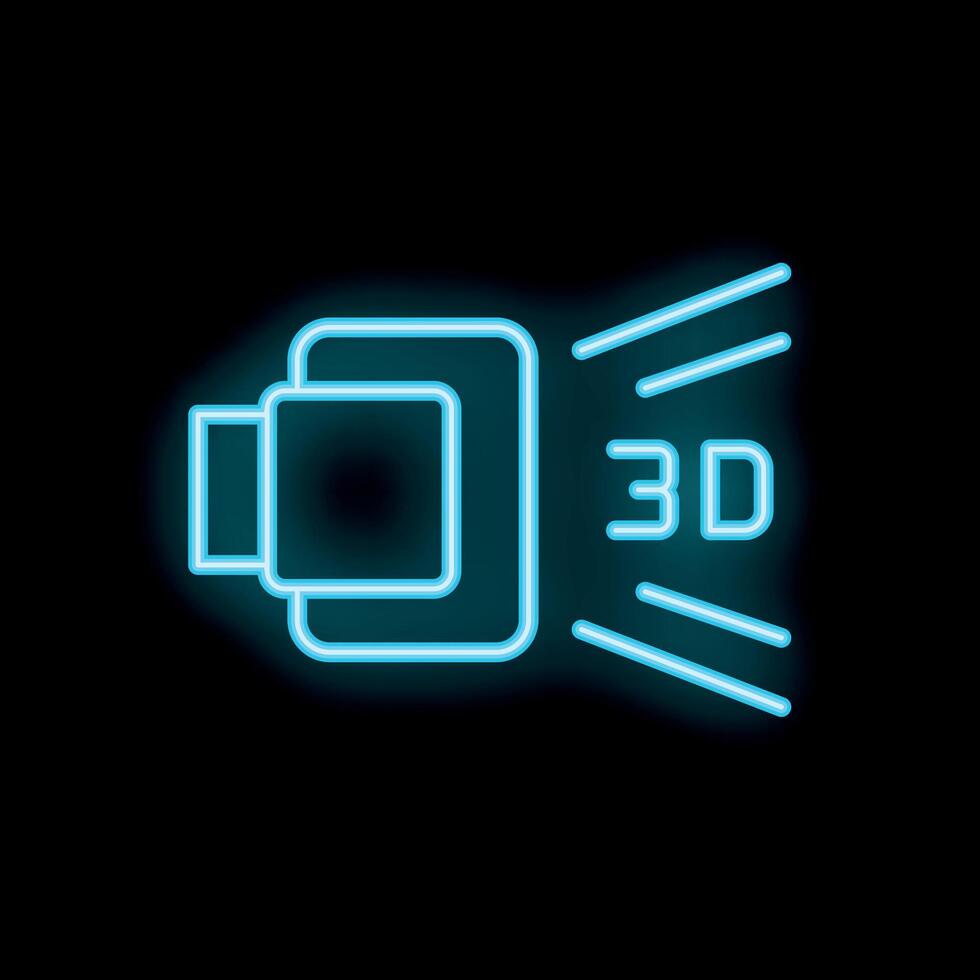 Neon icon of 3d scanning technology emitting light beams vector