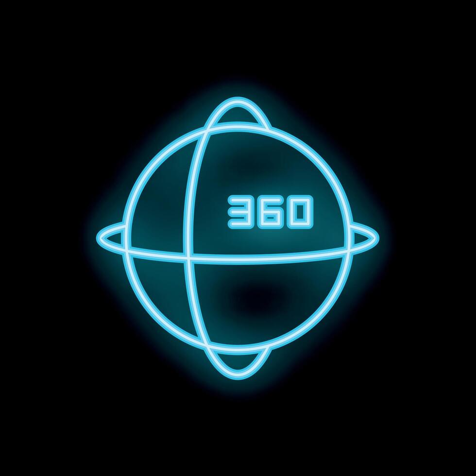 Neon icon of 360 degrees rotating sphere on black background vector
