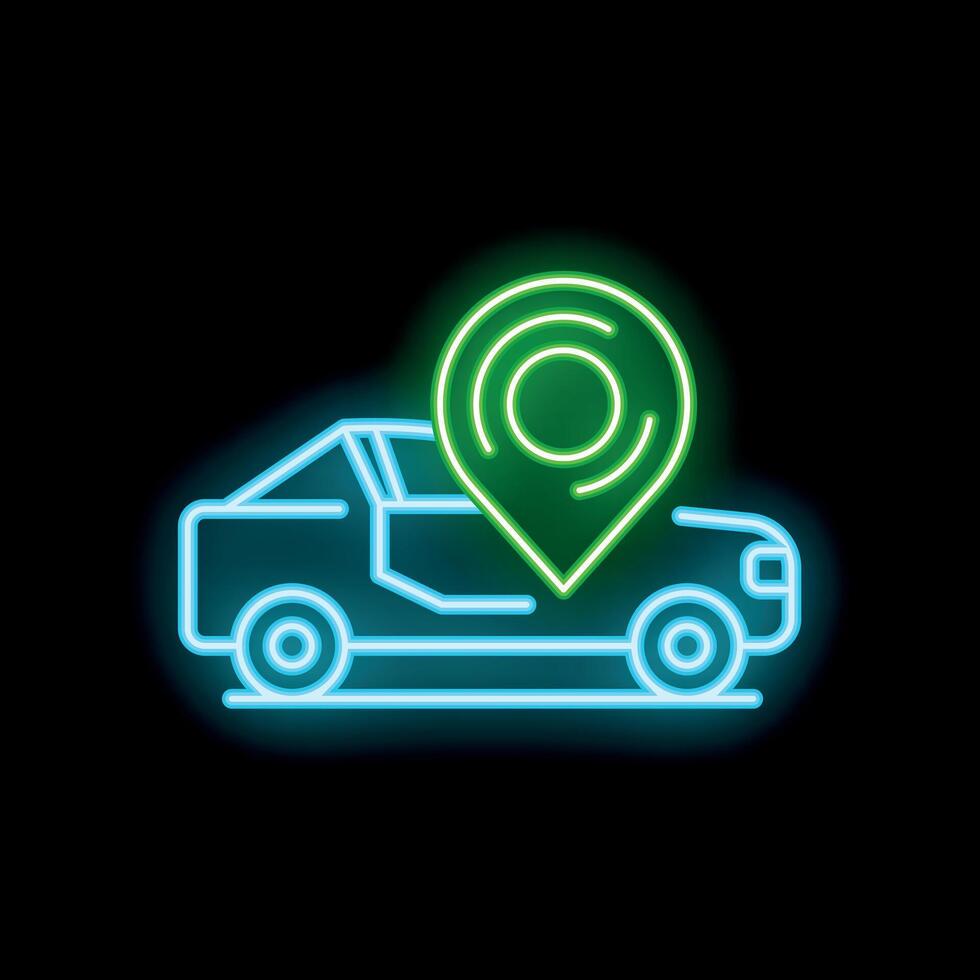 Glowing neon line electric car charging parking outline icon isolated on black background illustration vector