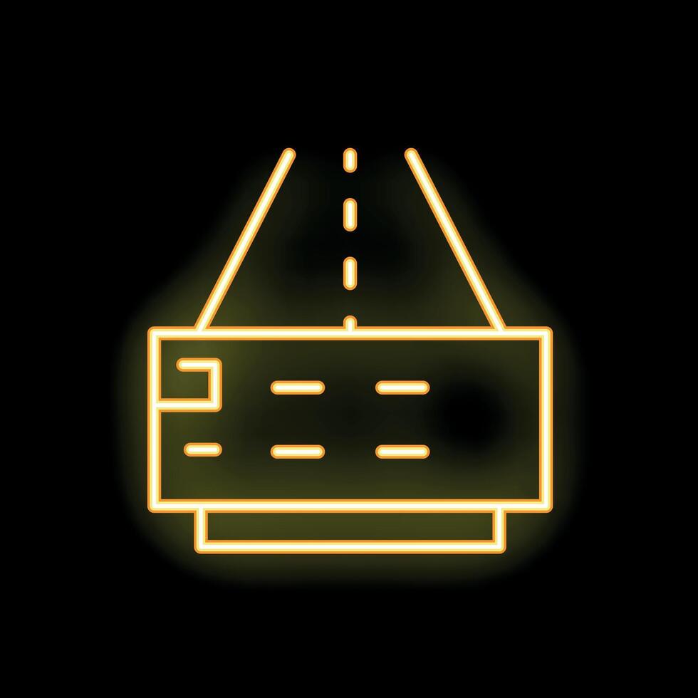 Neon yellow road sign showing direction on black background vector