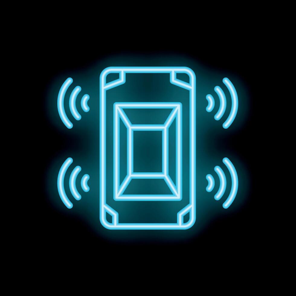 Neon smartphone emitting wifi signal on black background vector