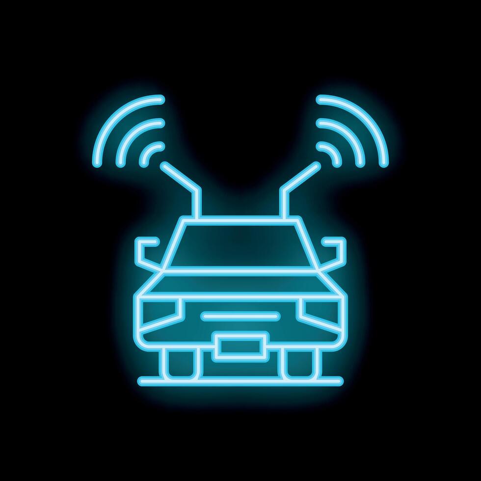 Neon sign of a smart car sending and receiving signals vector