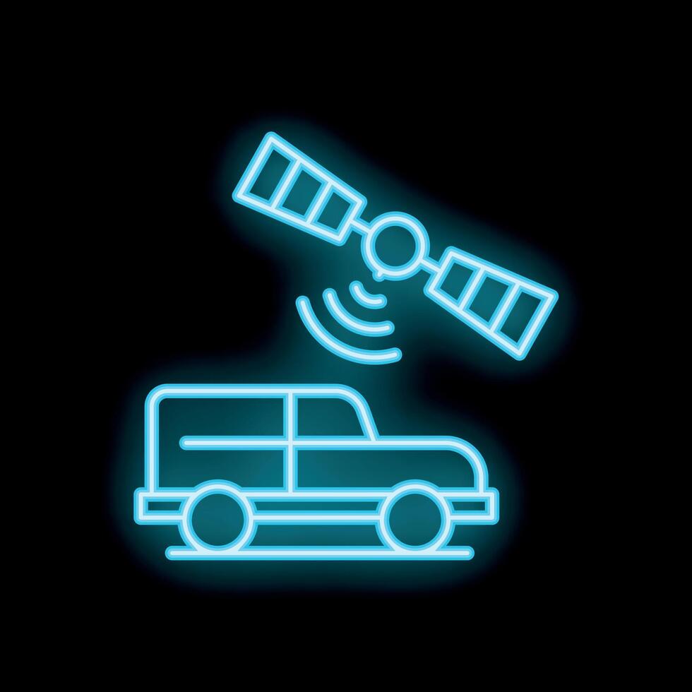Neon icon of satellite sending signal to car navigation system vector