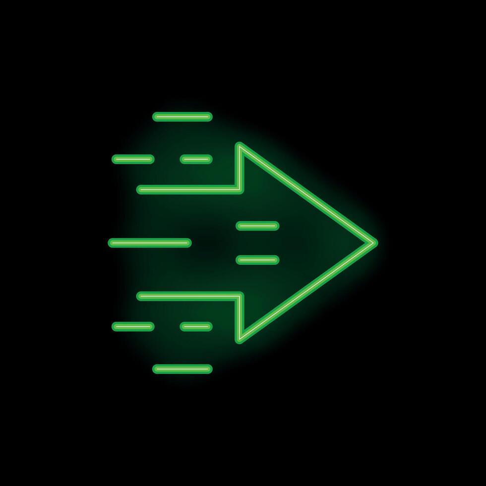 Neon green arrow moving forward leaving a trail on a black background vector