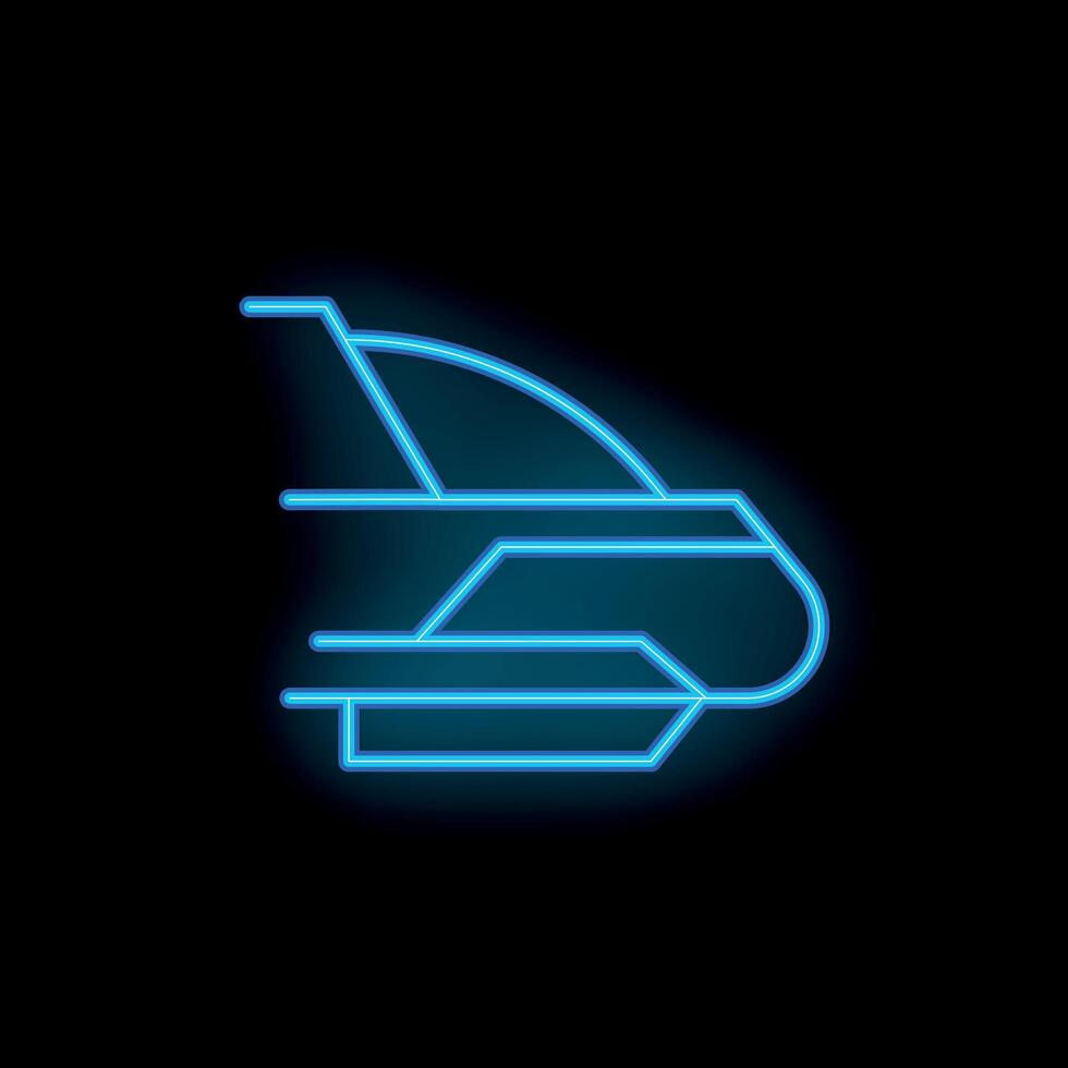 Blue neon sign of a plane taking off on a black background vector