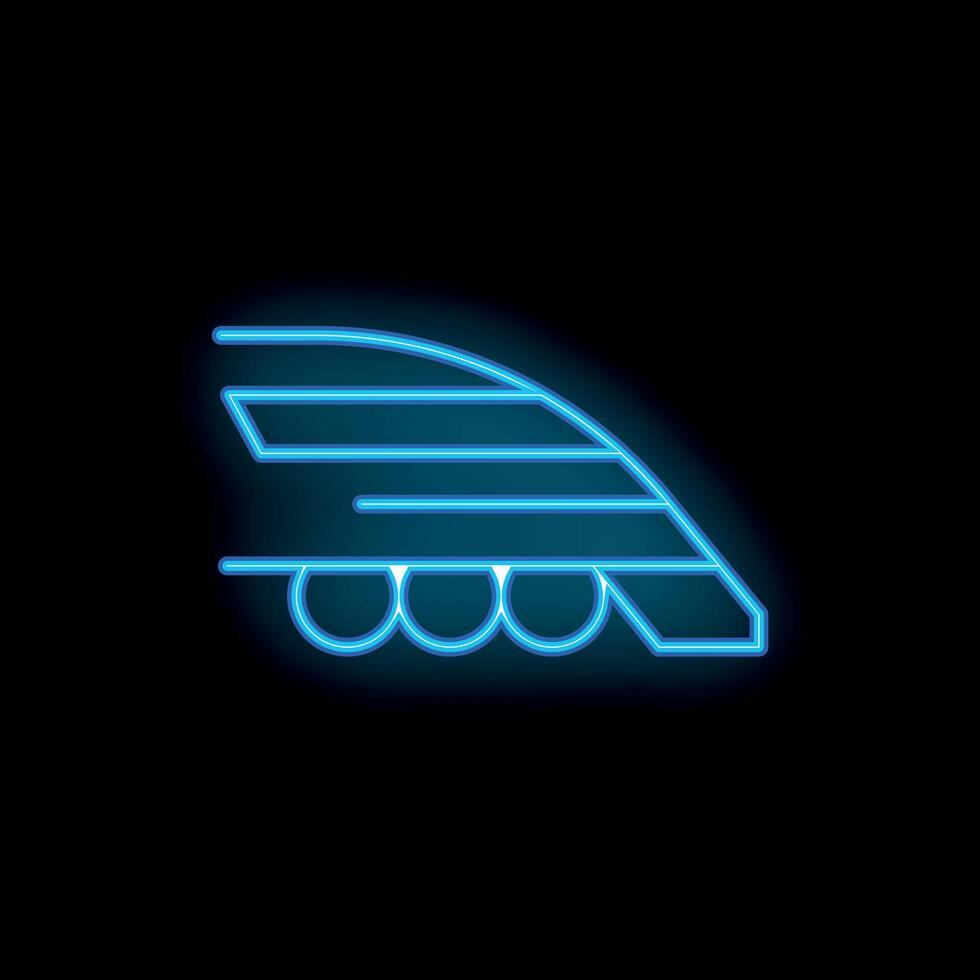 Glowing neon train icon on dark background representing travel and transportation vector