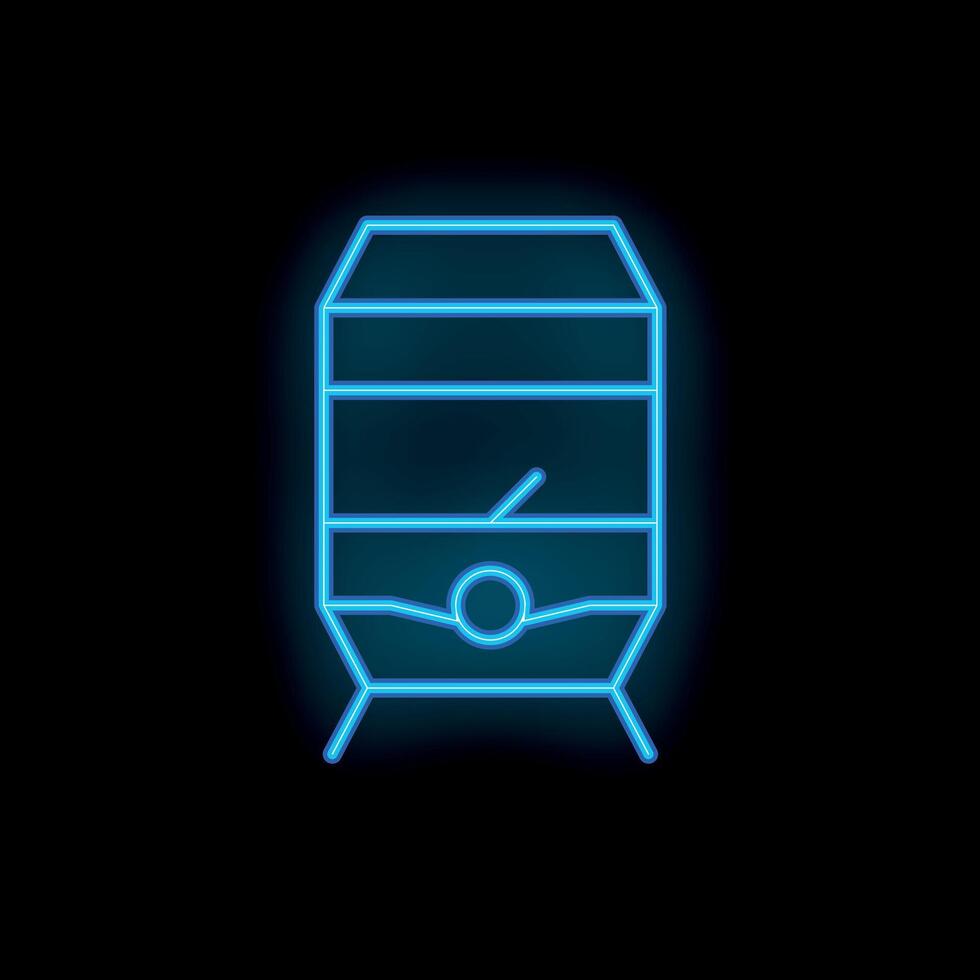 Blue neon train icon on black background representing public transportation vector