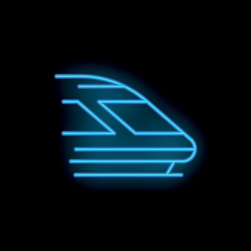 Blue neon sign of high speed train moving fast at night vector