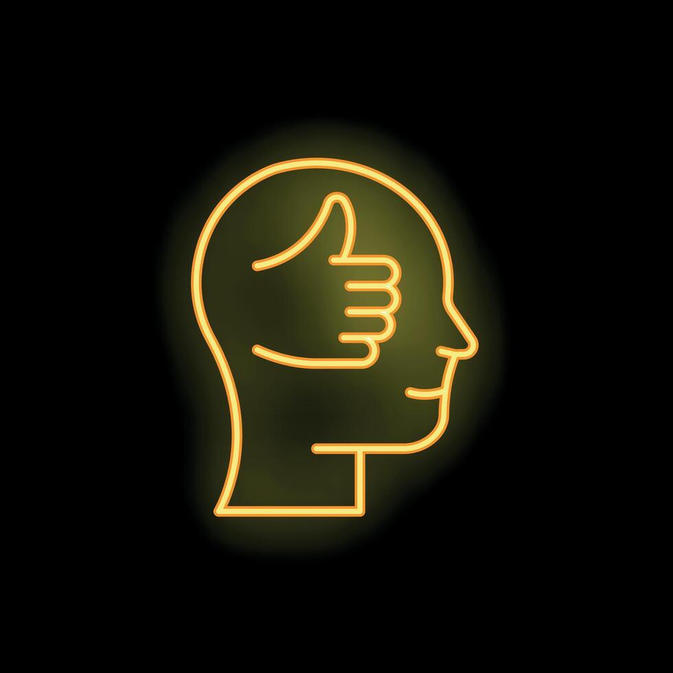 Neon sign showing head with thumbs up for positive thinking vector