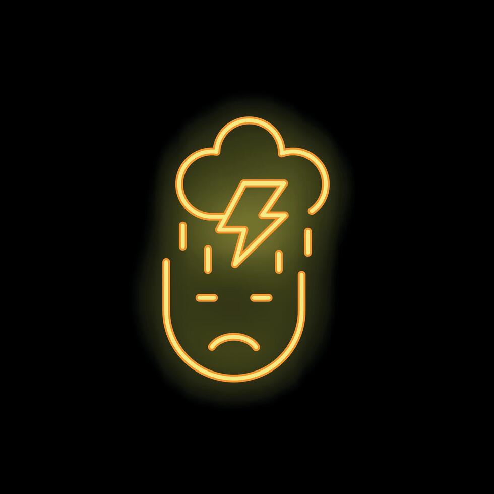 Neon sign representing depression with sad face and lightning cloud vector
