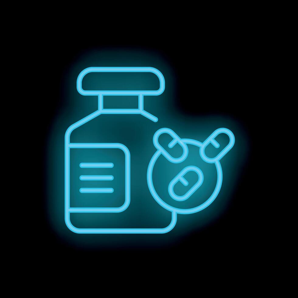 Neon medicine bottle fighting virus with pills icon vector