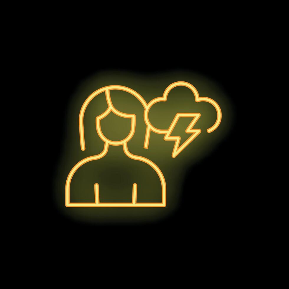 Woman having brainstorming innovative idea neon light style icon vector