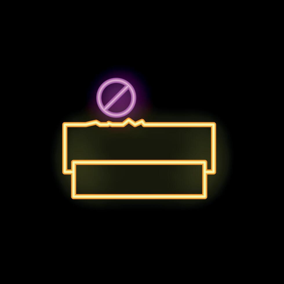 Neon sign representing a no ball games sign with a ball and a surface on black background vector