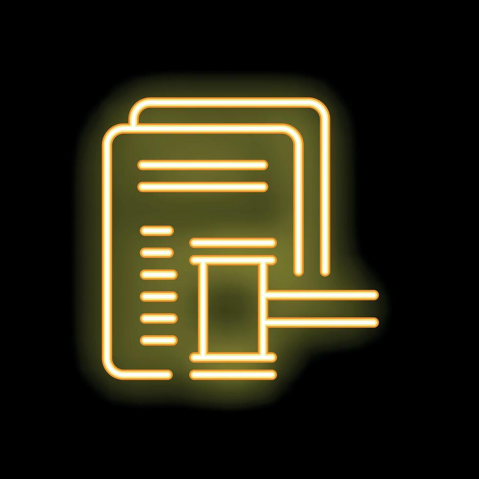 Neon icon of judge gavel striking mallet striking for verdict on documents vector