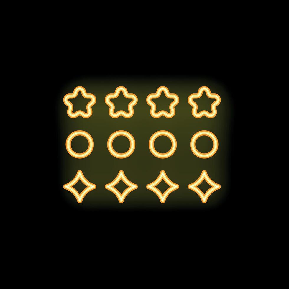 Neon yellow ranking system with stars, circles and diamonds on black background vector