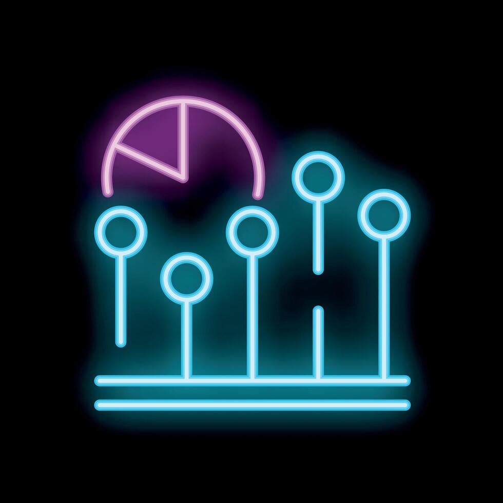 Neon icon of data analysis with pie chart and connections vector