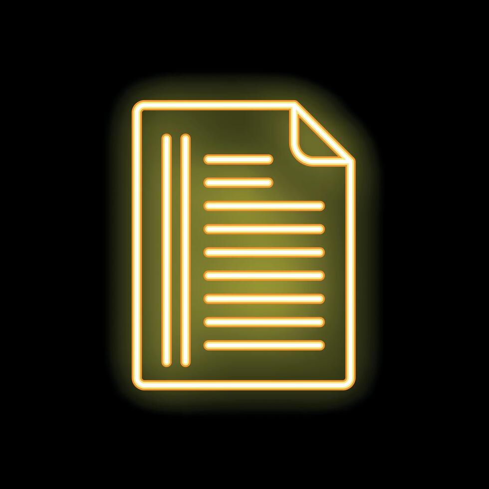 Neon yellow document icon glowing on black background vector
