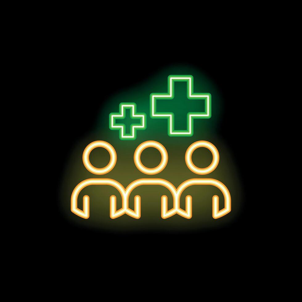 Neon icon of people group with plus sign glowing vector