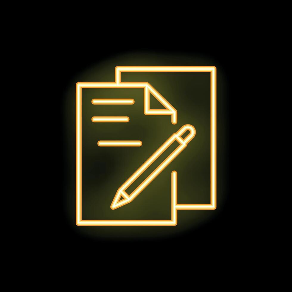 Neon icon of pencil writing on paper representing content creation vector