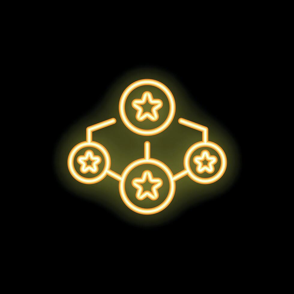 Neon yellow hierarchy structure connecting stars on black background vector
