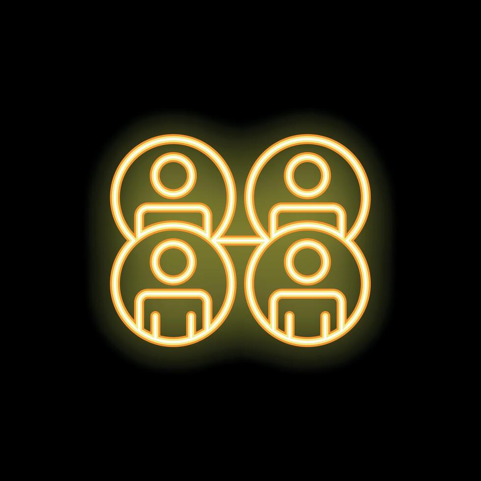 Neon icon of four people sharing information and communicating vector