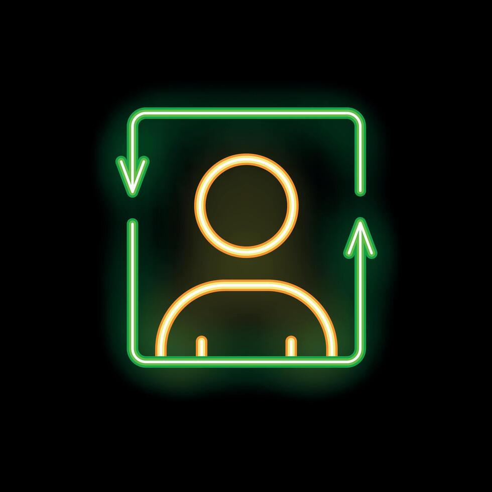 Neon green arrows pointing up and down around person icon vector