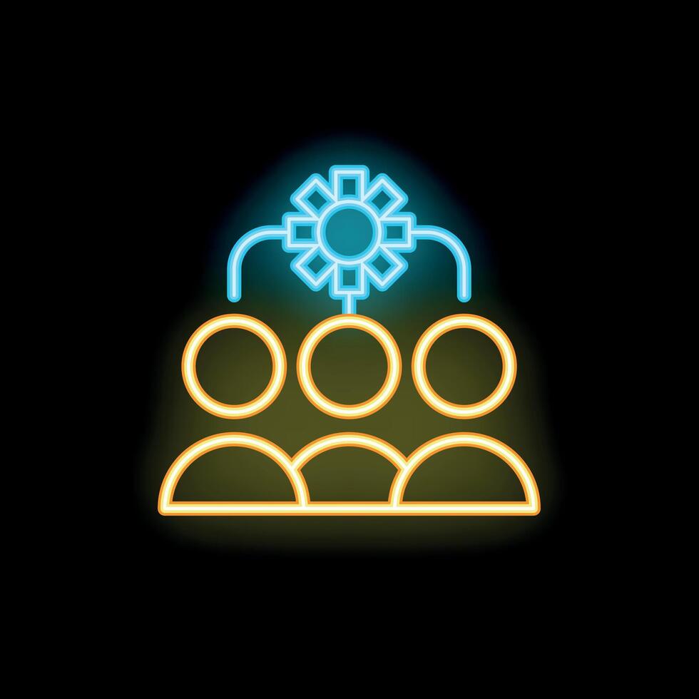 Neon icon style illustration of teamwork and collective intelligence vector