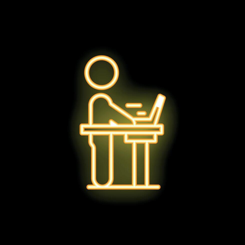 Businessman working standing up at desk neon sign icon vector
