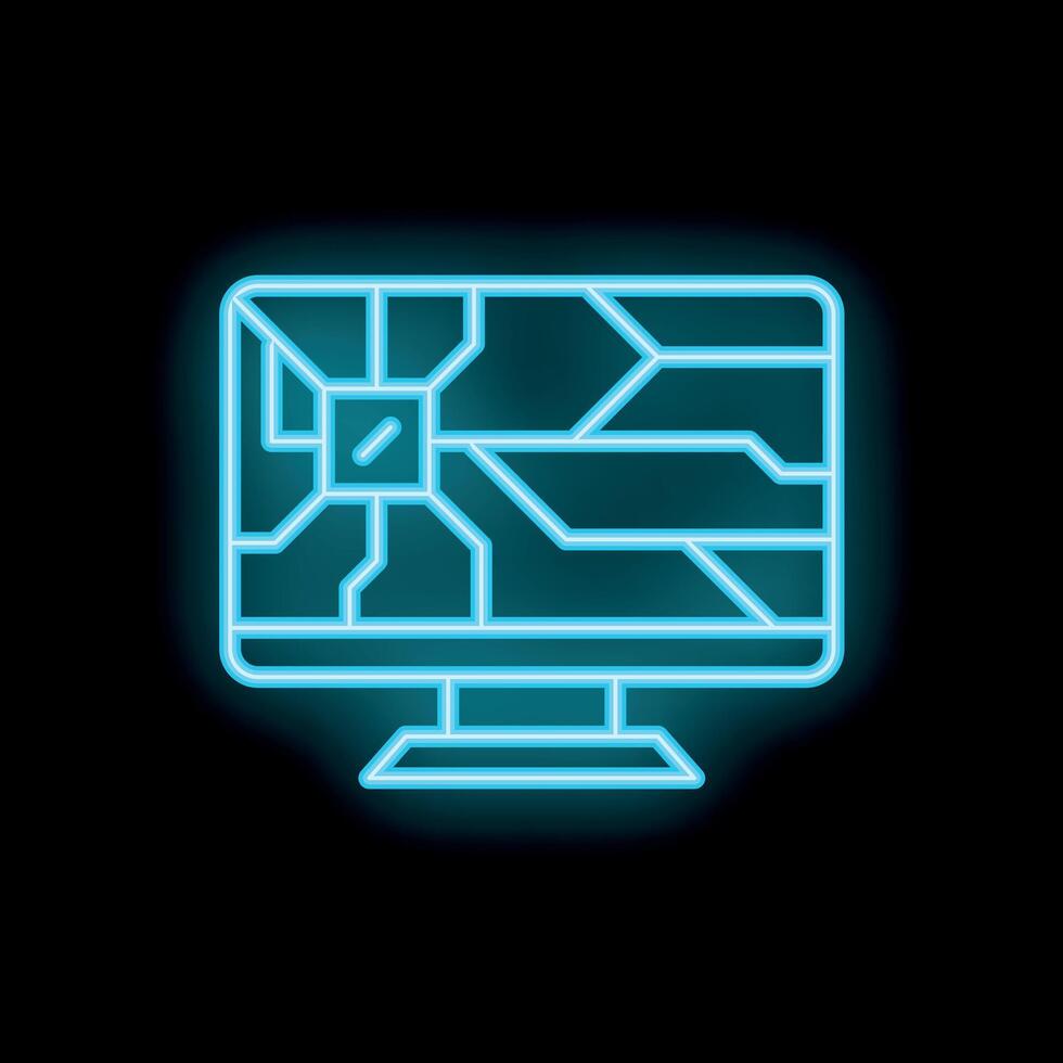 Neon icon of computer showing printed circuit board vector