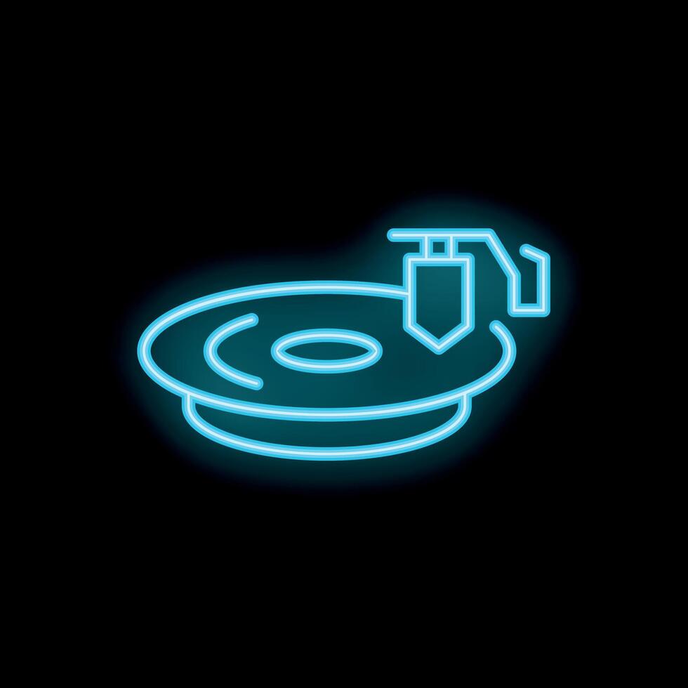 Neon icon of a turntable playing music on vinyl record vector