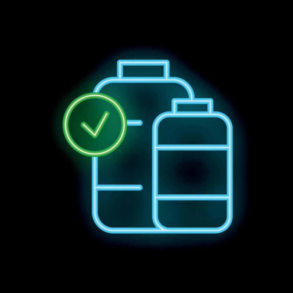 Neon sign showing two oxygen cylinders and a check mark symbol vector