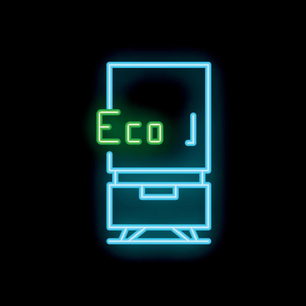 Neon icon of modern two section refrigerator with glowing eco sign vector