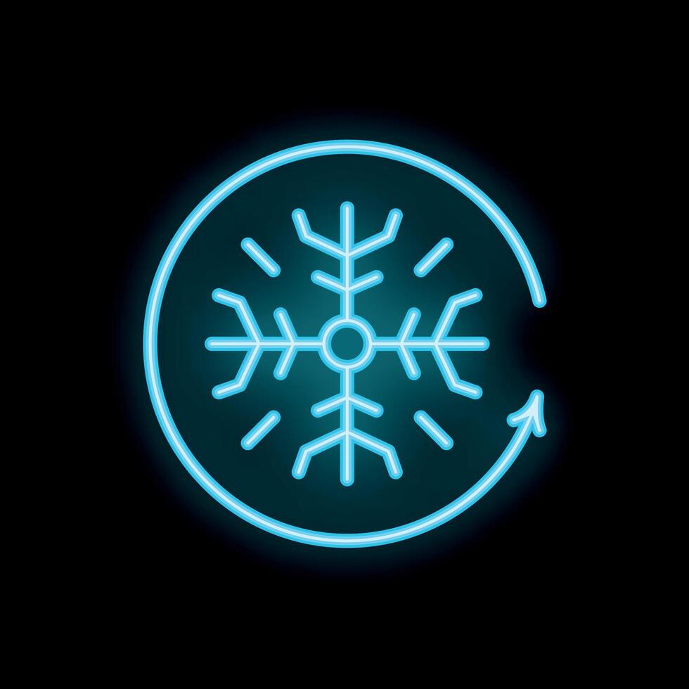 Neon snowflake icon depicting frozen food conservation process vector