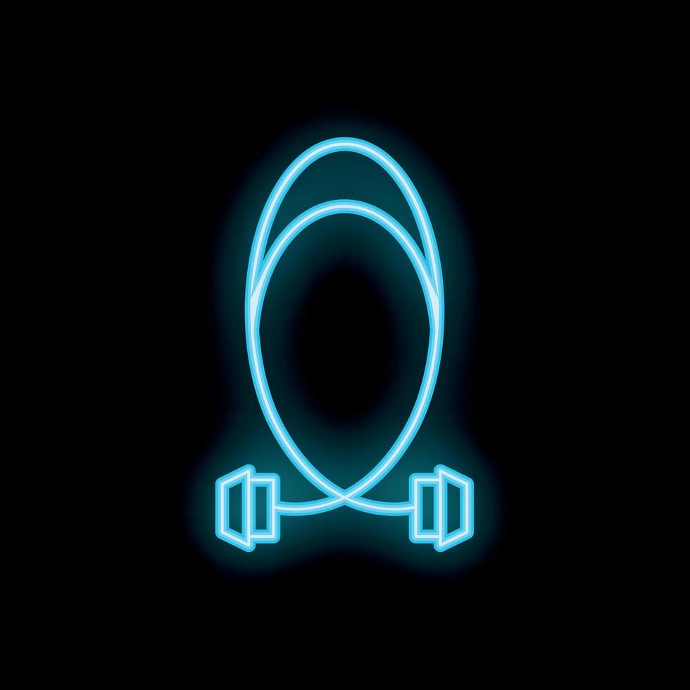 Neon icon of skipping rope glowing on dark background vector