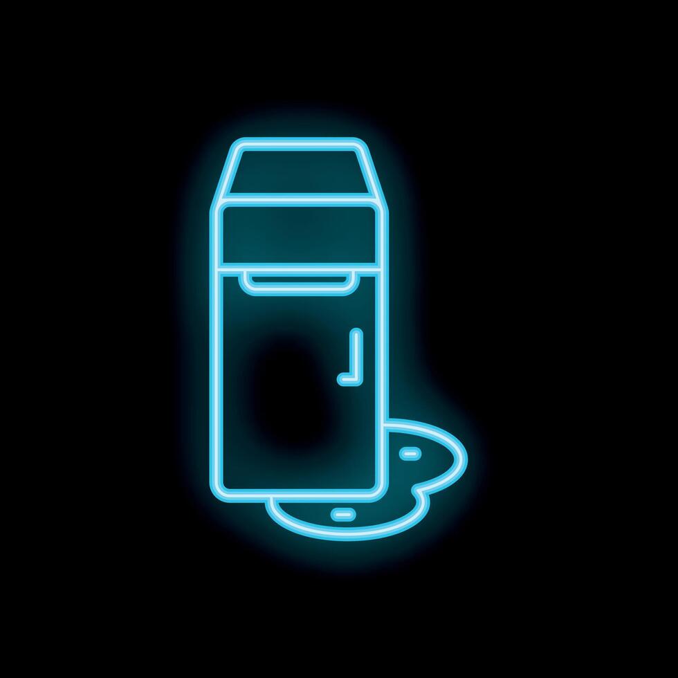Neon refrigerator leaking water icon on black background vector