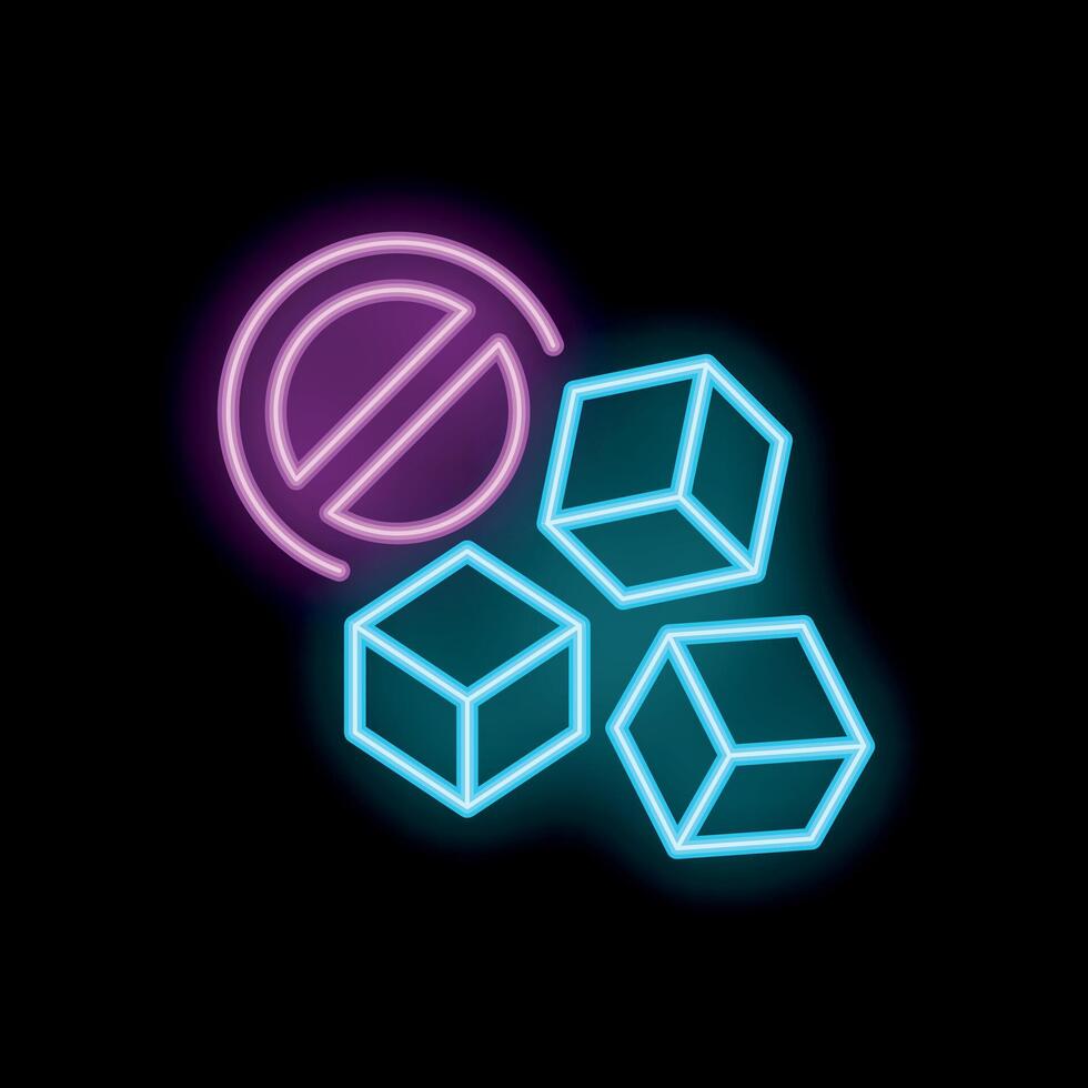 Neon sign representing sugar cubes with prohibition symbol for sugar free concept vector