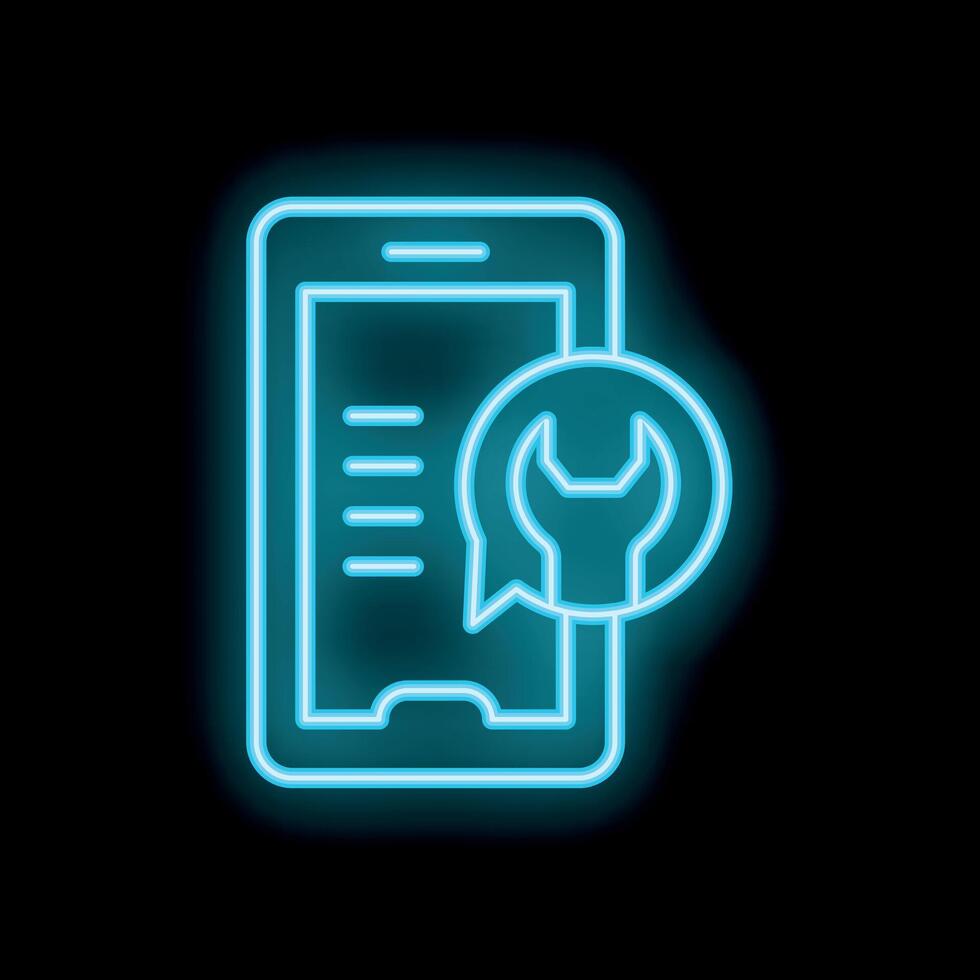 Neon icon of mobile phone displaying technical support chat bubble vector