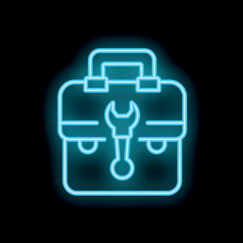 Glowing neon tool box icon with wrench symbol for repair service vector